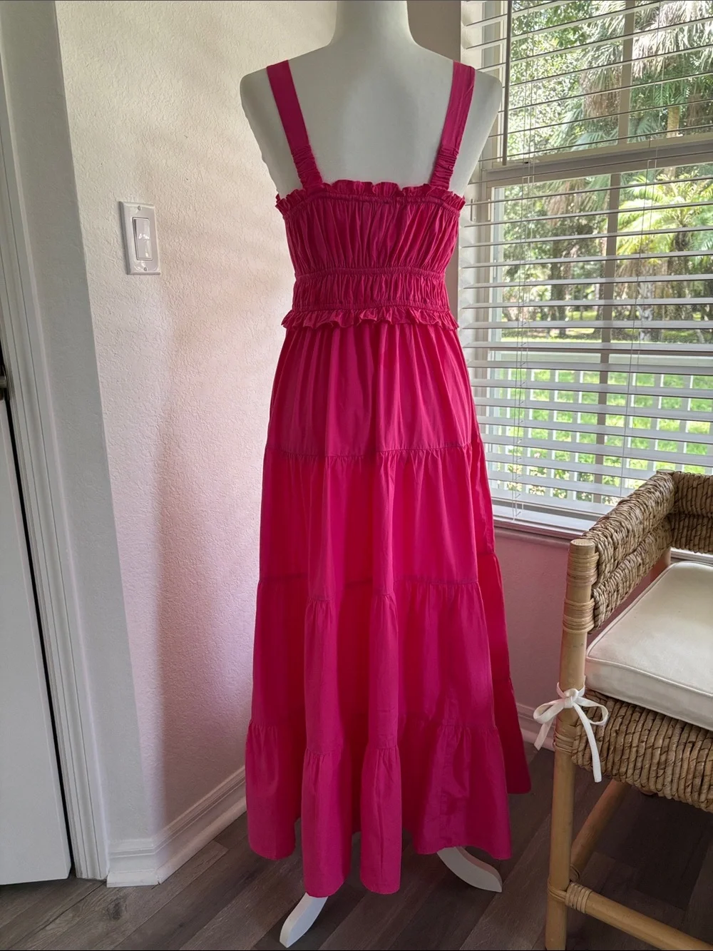 J. Crew Vibrant Pink Smocked Tiered Maxi Dress